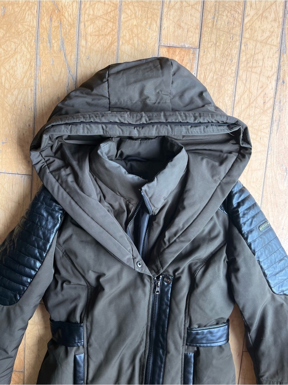 SAKI Faux Leather Belted Winter Coat Jacket Size Small - Picture 3 of 9
